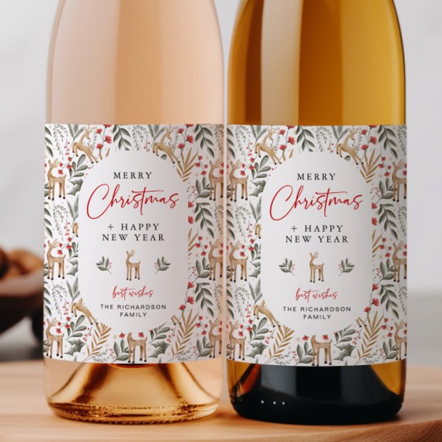 Nordic Christmas Wine Bottle Label Drink Gift Deer (Creator Uploaded)