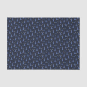 Nordic Cobalt Blue Christmas Trees Dark Tissue Paper