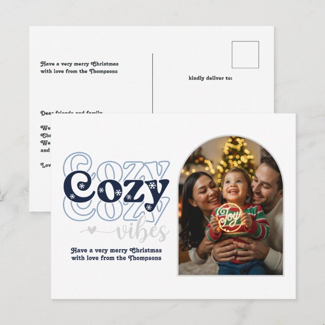Nordic Cool Cozy Vibes Retro Christmas Photo Holiday Postcard (Front/Back)