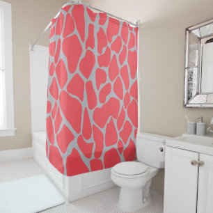 Nordic Coral Red Gray Giraffe Animal Print Shower Curtain