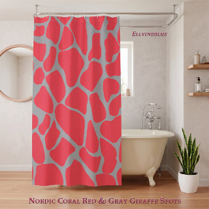 Nordic Coral Red Gray Giraffe Animal Print  Shower Curtain