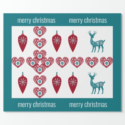 Nordic Cross Reindeer Scandinavian Merry Xmas Wrapping Paper