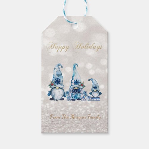 Nordic Cute Blue Gnomes Glitter Bokeh  Gift Tags