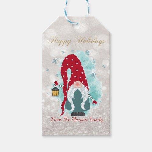 Nordic Cute Gnome Glitter Bokeh Gift Tags