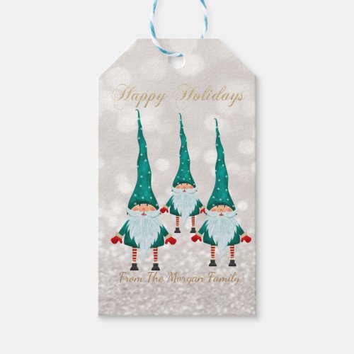 Nordic Cute Gnomes Glitter Bokeh Gift Tags