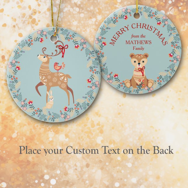 Nordic Deer and Bear Wreath Christmas Ceramic Ornament (Creator Uploaded)