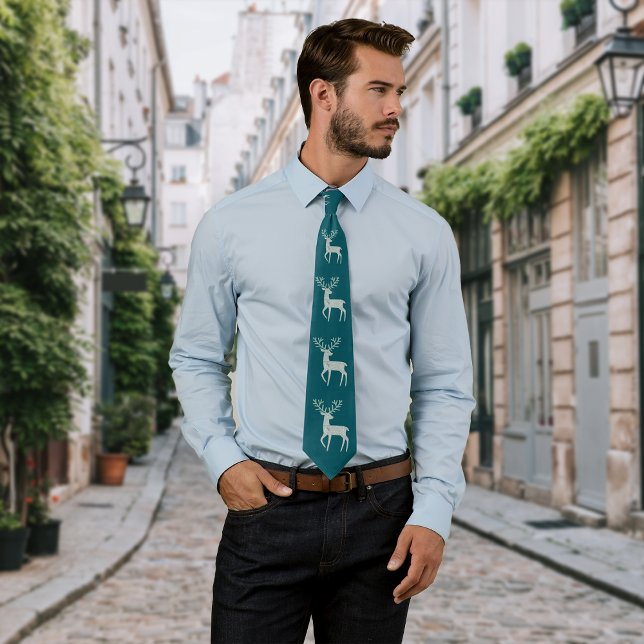 Nordic Deer Pattern Personalize Initial Neck Tie (Creator Uploaded)