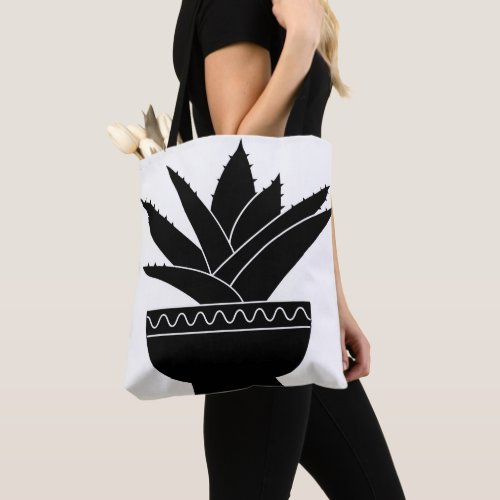 Nordic Desert Agave Cactus Black and White Tote Bag