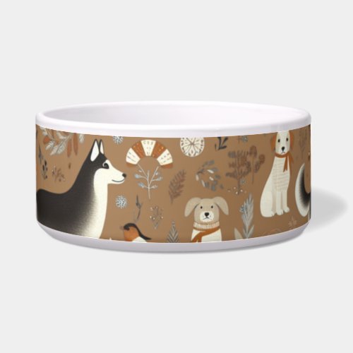 Nordic Dogs Birds and Nature Pattern Bowl