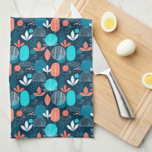 Nordic dusty blue navy copper fall autumn abstract kitchen towel