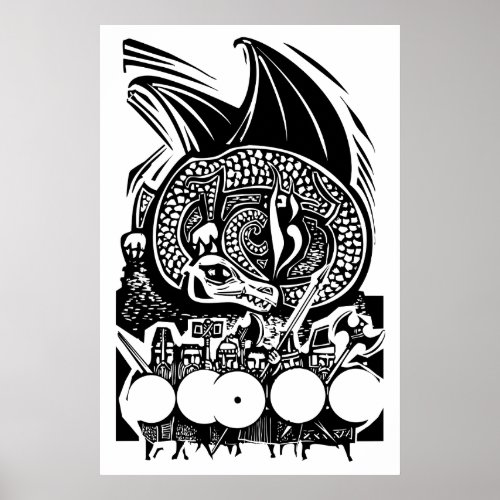 Nordic Dwarves and a Dragon horde Poster