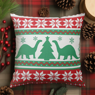 Nordic Fair Isle Brontosaurus Dinosaurs Sweater Throw Pillow