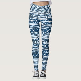 Nordic Fair Isle Sweater Blue White Knit Pattern Leggings