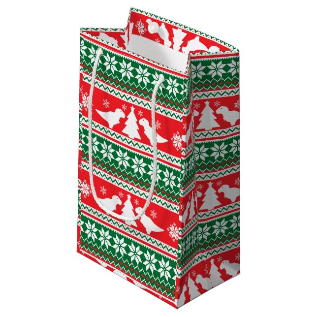 Nordic Fair Isle T-Rex Dinosaurs Sweater Small Gift Bag (Front Angled)