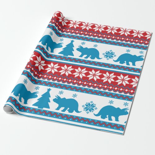 Nordic Fair Isle Triceratops Dinosaurs Sweater Wrapping Paper