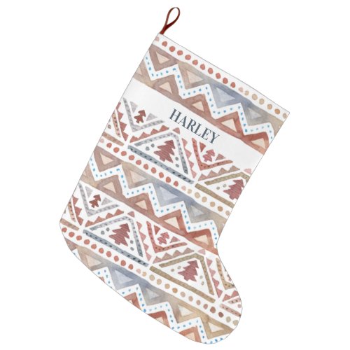 Nordic Fairisle Pine Trees Personalized Large Christmas Stocking