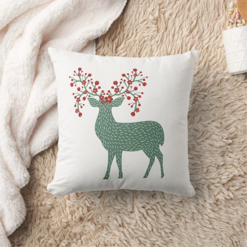 Nordic Festive Fun Folk Art Reindeer Home Decor  Throw Pillow