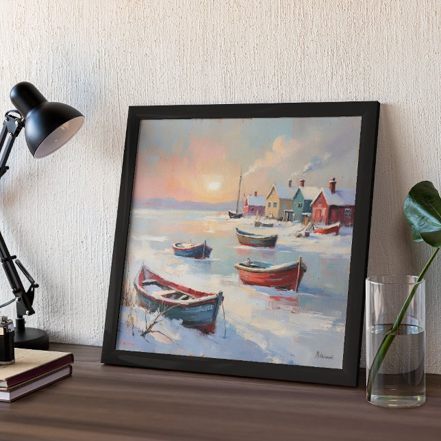 Nordic Fishing Village in Winter Dawn Canvas Print (Creator Uploaded)