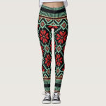 Nordic Floral Sweater Pattern Red Black Green Leggings<br><div class="desc">Dress up your winter wardrobe with these fun high quality leggings featuring a red floral pattern set against a red background. Perfect for the holidays or everyday winter activities and workouts.</div>