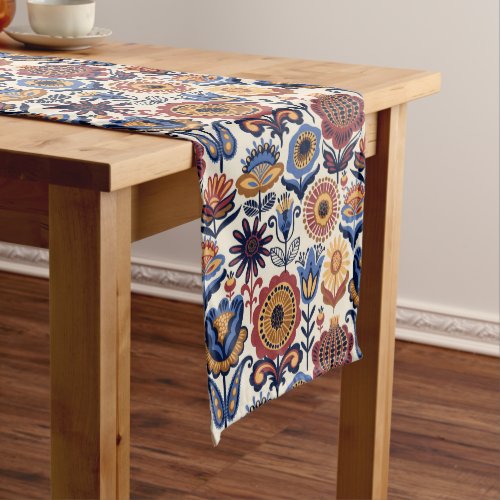 Nordic Flower Folk Art Pattern Medium Table Runner