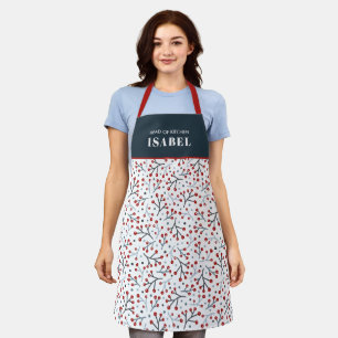 Nordic Folk Art Berry Branches Red Blue Christmas Apron
