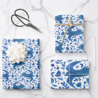 Nordic Folk Art Bird Wrapping Paper Sheets