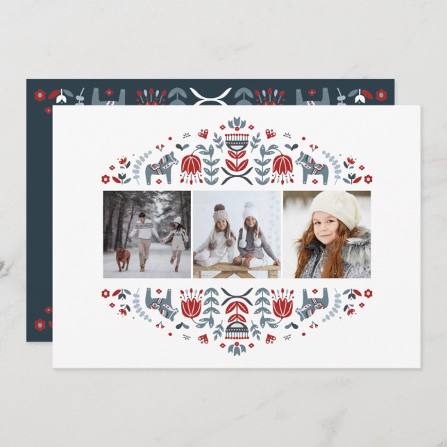 Nordic Folk Art | Christmas Holidays Multi Photo Holiday Card (Front/Back)