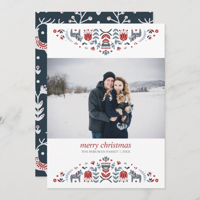 Nordic Folk Art | Christmas Holidays Photo Holiday Card (Front/Back)