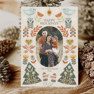Nordic Folk Art Christmas Oval Photo Holiday Card