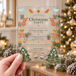 Nordic Folk Art Christmas Party Acrylic Invitations