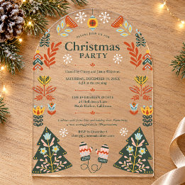 Nordic Folk Art Christmas Party Acrylic Invitations