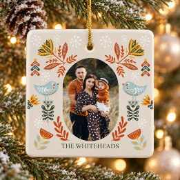 Nordic Folk Art Christmas Photo Ceramic Ornament