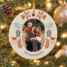 Nordic Folk Art Christmas Photo Ceramic Ornament