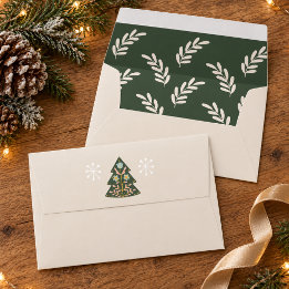 Nordic Folk Art Christmas Tree Botanical Holiday Envelope