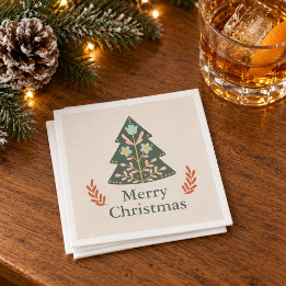 Nordic Folk Art Christmas Tree Merry Christmas Napkins
