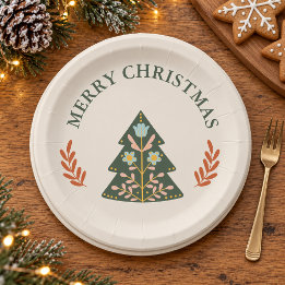 Nordic Folk Art Christmas Tree Paper Plates