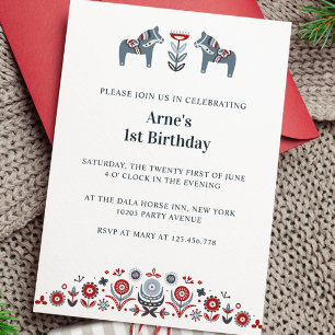 Nordic Folk Art Dala Horse Scandinavian Birthday Invitation