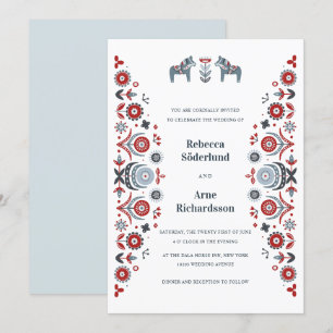 Nordic Folk Art Dala Horse Scandinavian Wedding Invitation