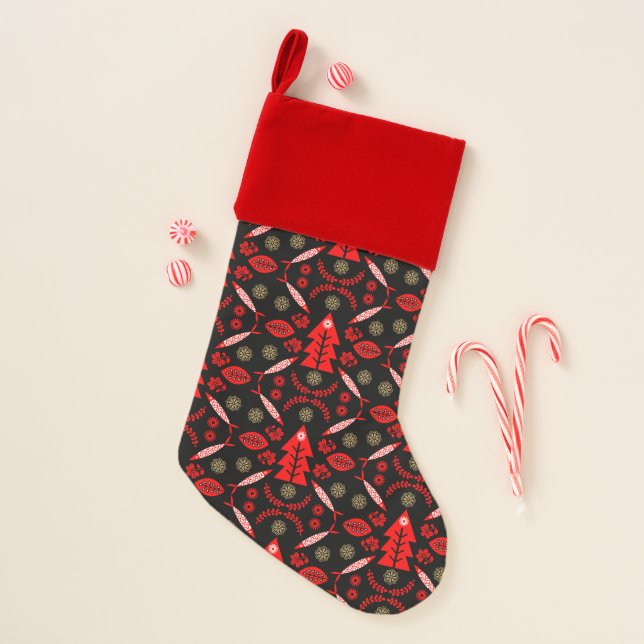 Nordic Folk Art Fish Christmas Stocking (Front)