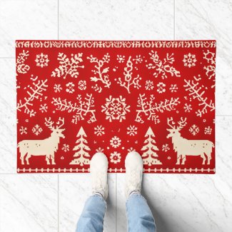 Nordic folk art motifs deers - festive Doormat