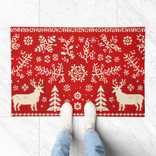 Nordic folk art motifs deers - festive Doormat