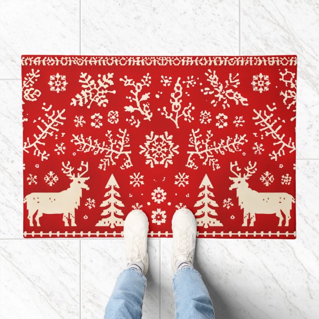 Nordic   folk art motifs deers  -  festive Doormat (Indoor)