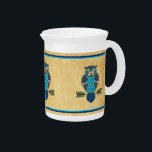 Nordic Folk Art Owl Beverage Pitcher<br><div class="desc">Cute owls in brown and blue,  done in Nordic folk art style,  superimposed on an old paper background image. 

In Norse/Viking mythology owls symbolized wisdom and enlightenment. Modern Scandinavians associate owls with prosperity,  fortune,  and intelligence.</div>