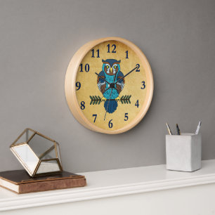 Nordic Folk Art Owl Clock