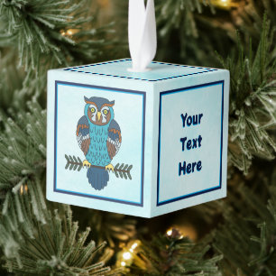 Nordic Folk Art Owl Cube Ornament
