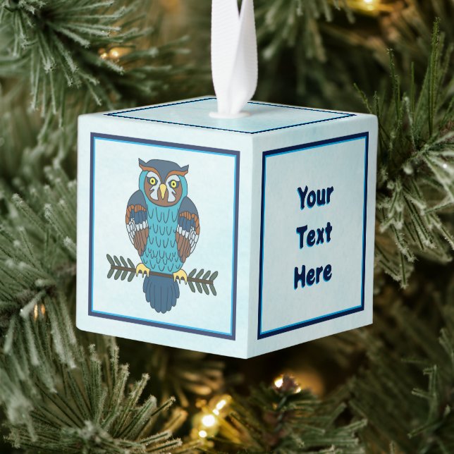 Nordic Folk Art Owl Cube Ornament (Tree)