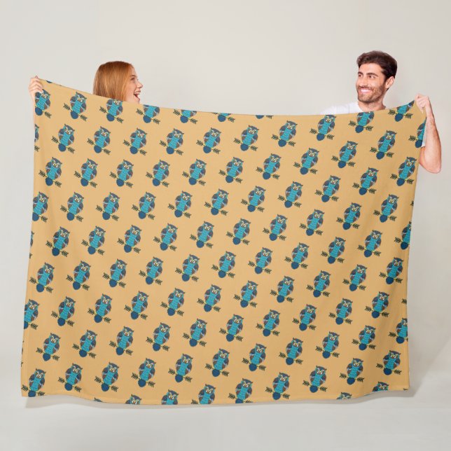 Nordic Folk Art Owl Fleece Blanket (In Situ)