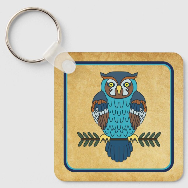 Nordic Folk Art Owl Keychain (Front)