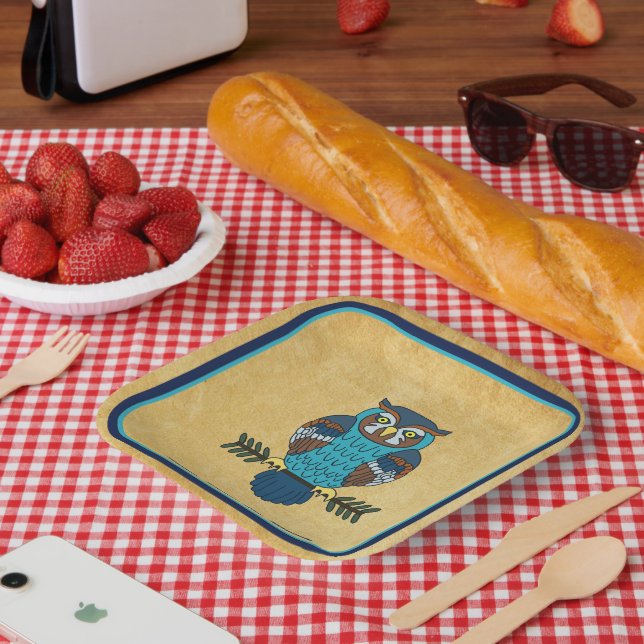 Nordic Folk Art Owl Paper Plates (Picnic)