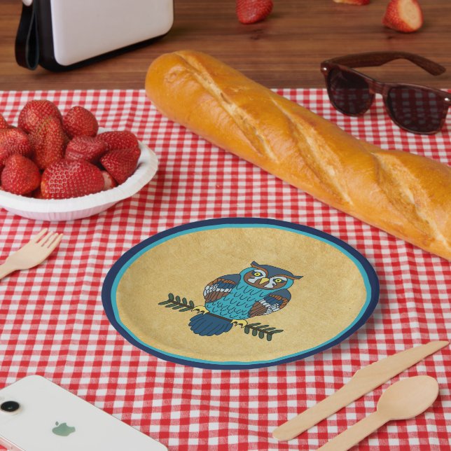 Nordic Folk Art Owl Paper Plates (Picnic)